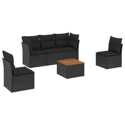 Produktbild von vidaXL 6-tlg. Garten-Sofagarnitur mit Kissen Schwarz Poly Rattan