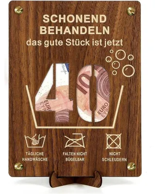 Produktbild von Geldgeschenk Holz 40. Geburtstag mit Karte & Umschlag, Humorvoll, DIY-Deko