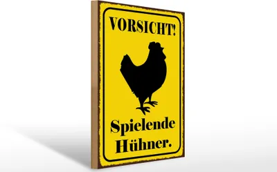 Produktbild von Holzschild Vorsicht spielende Hühner, 40 x 30 cm, Holzschilder Spruch Hühner Tier  Ei
