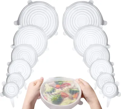 Produktbild von Silikondeckel Stretch, Silikondeckel Dehnbar, 12er Silikon Deckel Stretch in Verschiedenen Größen, Sicher und Gesund Stretch Lid Frischhalte für Schüsseln,Becher,Dosen,Obst,Silikon Abdeckung