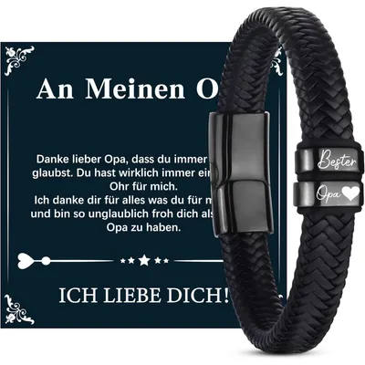 Produktbild von Lederarmband Herren Schwarz mit Aufdruck "Bester Opa" und Magnetverschluss