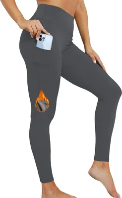 Image de ASKSA Leggings Thermiques Femme Taille Haute Tissu Polaire Leggins Thermiques Avec Poches Chaud Hiver Doublé Pantalon de Yoga Épais, B-Gris, M