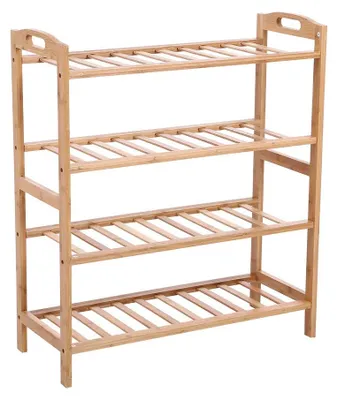 Schoenenregal 4 Ebenen Bambus 65x26x75 cm mit Griff