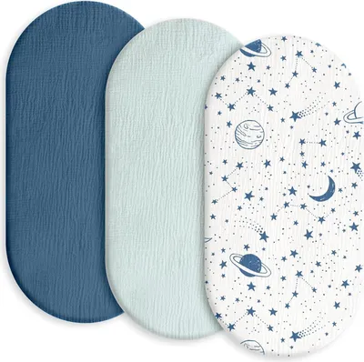 Produktbild von 3er-Pack Bettlaken Spannbettlaken,Matratzenschoner für Laufgitter,100% Musselin-Baumwolle,Weiche und  universelle Spannbettlaken