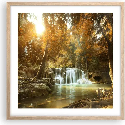 Produktbild von Gerahmtes Poster - Rahmen in heller Eiche - Park Wasserfall Wasser - 50x50 cm - Wand Bild - Wanddeko - Wandbilder - Wandposter - Bilderrahmen - Bilder - Kunstdruck - Wandbild - P2NAC50x50-3789