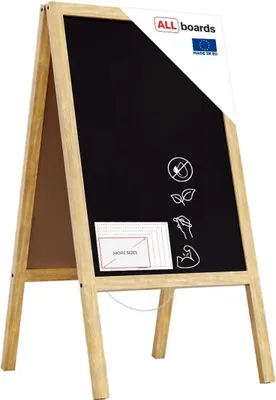 Immagine prodotto di ALLboards Lavagna Nera da Gesso con Cavalletto bifacciale 118x61cm legno naturale laccata