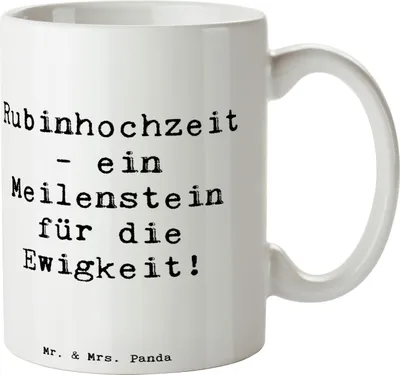 Produktbild von Mr. & Mrs. Panda Tasse Spruch 40. Hochzeitstag Rubinhochzeit - Weiß - Geschenk, Meilenstein, Beständigkeit, Kaffeetasse, Heirat, romantisch, Kaffeebecher, Leidenschaft