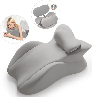 Obrázek produktu pro Multifunkční polštářek na čtení na postel a pohovku, ergonomický polštářek z paměťové pěny na záda, krk, nohy, polštářek na nohy s pratelným potahem na sezení, spaní, čtení, světle šedý