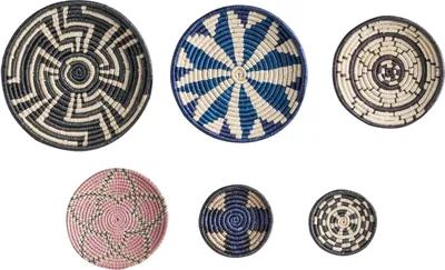 Obrázek produktu pro BELIANI Sada 6 nástěnných dekorací Vícebarevná mořská tráva Dekorativní závěsné talíře Koše Africký styl Boho Bytové doplňky