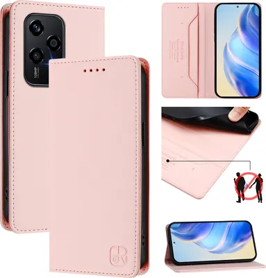 Produktbild von Lederhülle für Honor 200 Lite Hülle Flip Brieftasche Kartenfächern Ständer Schutzhülle Pink