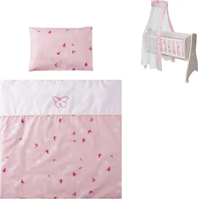 Produktbild von Lorelli Baby-Bettwsche 7-teiliges Set First Dreams Decke Kissen Laken Himmel rosa Schmetterlinge
