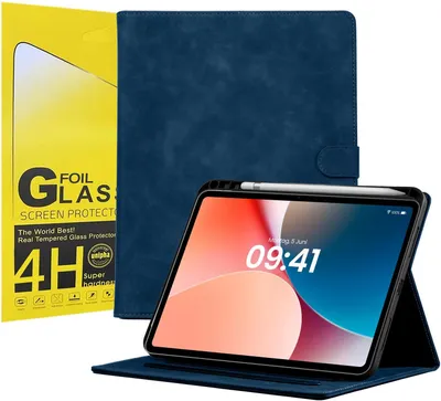 Produktbild von LBH Tablet Schutzhülle + 2x 4H Displayfolie für Apple iPad Air 6. Gen 11 Zoll Cover Case Schutz Tablet Farbe: Blau