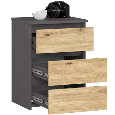 Produktbild von Nachtkommode CL3 40 cm graphitgrau mit Eichenartisanfronten für stilvolle Einrichtung