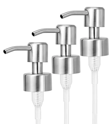 Immagine prodotto di Erogatori per sapone con pompa, 3 pezzi, acciaio inossidabile, per filettature da 26-28 mm, con tubo, argento/trasparente