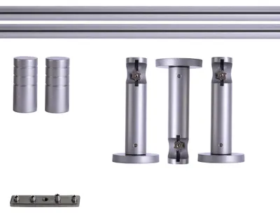 Produktbild von Gardinenstange Set Innenlauf, 1-läufig, ⌀ 19 mm, 240 cm, silber + Wand, Rillen-Kappe Komplettset Innenlauf mit Halterungen & Endstücke, Vorhangstange in Silber, Rot-Bronze & Anthrazit, 120–400cm, Eisen, Aluminum Victoria M.
