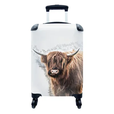 Produktbild von MuchoWow® Koffer Handgepäck Trolley Rollkoffer Kleine Reisekoffer mit 4 Rollen - Schottischer Highlander - Kuh - Weiß - Cabin Size < 55x40x23 cm & 55x40x20 cm - Fotokoffer - Kabinenkoffer - Boardgepäck - Reise-Box - Reisekoffer - Reisegepäck - Koffer mit Bild - Trolley für Kinder