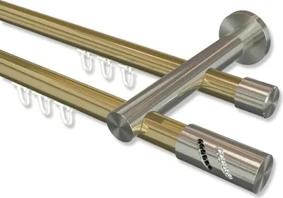 Produktbild von Interdeco Innenlaufstange, Gardinenstange mit Innenlauf Messing-Optik / Edelstahl-Optik Modell Platon Zoena, 20 mm Ø 2-läufig, 120 cm