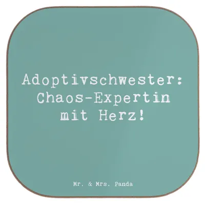 Produktbild von Mr. & Mrs. Panda Untersetzer für Gläser Spruch Adoptivschwester Chaos - Meeresbrise - Geschenk, Humor, persönliche Erinnerungen, Lächeln, Familie, Holzuntersetzer