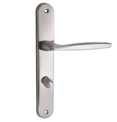 Produktbild von Domino Türgriff MIA M9 78 Drückergarnitur WC Badezimmer Set Links & Rechts Türbeschlag für WC/Badezimmertüren L-Form Türbeschläge aus Aluminium Nickel