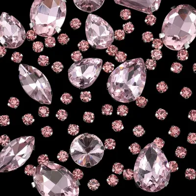 Image de Strass à coudre - 156 pièces avec monture en verre - Pour vêtements et accessoires - Rose - 1 boîte