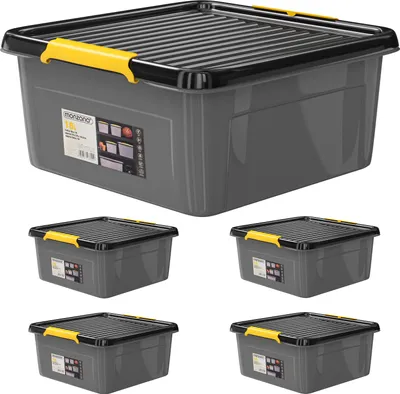 Image de MONZANA® 4x Caisse de rangement 18 L robuste avec couvercle hermétique empilable sans BPA gain de place caisse de rangement organisateur