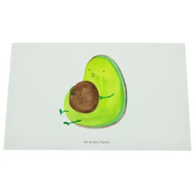 Produktbild von Mr. & Mrs. Panda Schneidplatte Glas Avocado Pfeifen - Weiß - Geschenk, Schneidbrett, Ernährung, Hackbrett, Abnehmen, Schneideplatte, Küchenbrett, Diät