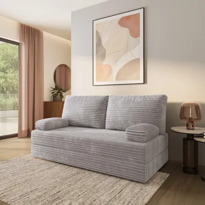 Produktbild von Masseno Schaumstoffsofa SILAR mit Schlaffunktion, Schlafsofa, Wohnzimmersofa, Couch, Sofa, Bettsofa, Kordstoff – Hellgrau TILIA 86