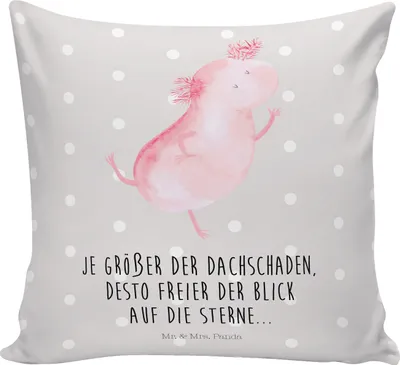 Produktbild von Mr. & Mrs. Panda Kissen 40x40 Axolotl Tanzen - Grau Pastell - Geschenk, gut Gelaunt, Sterne, Freundin, Dekokissen Sofa, kuschelkissen, bedruckt, Polster