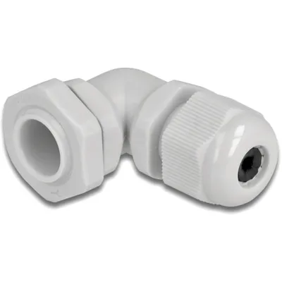 Produktbild von DeLOCK Kabelverschraubung 90° gewinkelt PG9 grau, Grau, Kunststoff, 1 Stück(e), Abgewinkelt, PG9, 8 mm