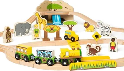 Imagen del producto de Set de tren Safari, juego de tren de madera de 38 piezas