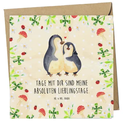 Produktbild von Mr. & Mrs. Panda Grußkarte Pinguin umarmen - Naturpapier - Geschenk, doppelkarte, Hochzeitstag, Liebe, Klappkarte, Glückwunschkarte, Liebespaar, anlasskarte, faltkarte