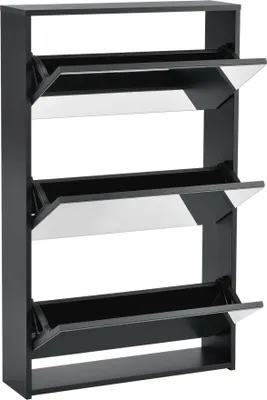 Produktbild von Schuhschrank ’Vogar’ mit 3 verspiegelten Türen für 9 Paar Schuhe 102,5 x 63 x 17 cm Schwarz