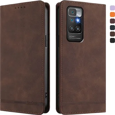 Produktbild von Hülle für Xiaomi Redmi 10 4G, Retro Kunstleder Ständer Klapphülle mit Kartenfächer und Magnetische Braun