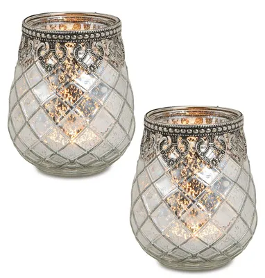 Produktbild von Vintage Kerzengläser Set Outdoor Windlicht Laternen silber 10 cm