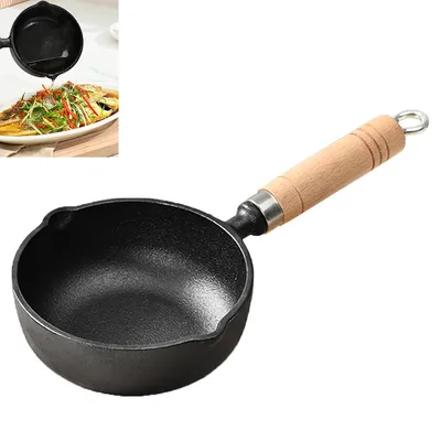 Produktbild von Pfanne Kleine 13 cm,Mini Ölpfanne mit Holzgriff, für Heißöl, BBQ & Küche, gleichmäßige Wärmeleitung für Kochen Camping, Induktionsherd