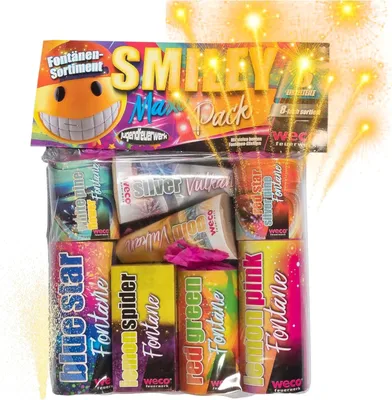 Produktbild von XXL Smiley Silvester & Feuerwerk 2026 – F1 Jugendfeuerwerk Set mit Wunderkerzen & Knallerbsen (Smiley)