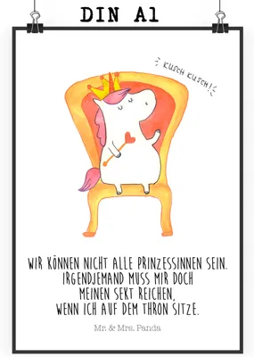 Produktbild von Mr. & Mrs. Panda Bild Einhorn Prinzessin DIN A1 - Weiß - Geschenk, drucke, Wanddekoration, Geburtstag, Plakat, Unicorn, Monat, wanddeko, Wandbild, Geburtstagsgeschenk