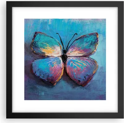 Produktbild von Gerahmtes Poster - Schwarzer Rahmen - Handschriftlich Schmetterling Blau - 30x30 cm - Wand Bild - Wanddeko - Wandbilder - Kunstposter - Wandposter - Bilderrahmen - Bilder - P2BAC30x30-4470