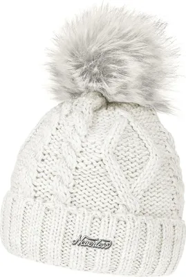 Produktbild von gefütterte Damen Strickmütze Fell-Bommel Fleece-Futter Kunstfell Winter-Mütze Bommelmütze Neverless®