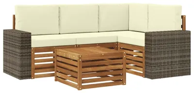 Immagine prodotto di Set divano da esterno vidaXL, 5 pezzi, color naturale e crema, 59 x 59 x 37 cm