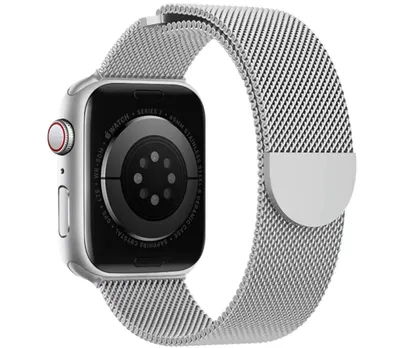 Produktbild von Stravo Luxe Milanaise-Armband für Apple Watch 46/45/44/42/49 mm (Serie 11–1, SE 1–3, Ultra 1–3) – Edelstahlarmband mit Magnetverschluss – Silber