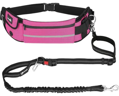 Immagine prodotto di Imbracatura da jogging con cintura addominale e tasca, elastica, rosa, adatta a cani di taglia grande e media, con ammortizzazione e elementi riflettenti