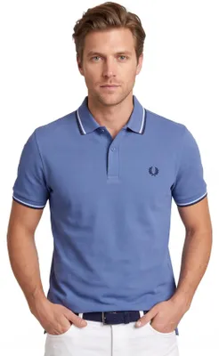 Produktbild von Poloshirt 2-Knopf-Piqué Fred Perry blau umrandeter Kragen