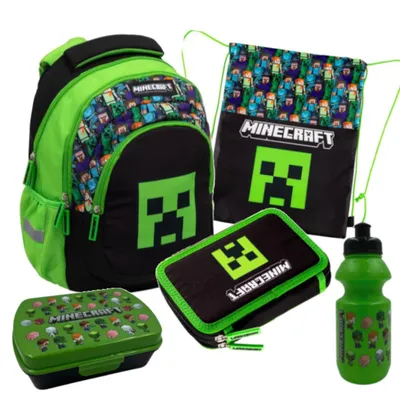 Produktbild von Rucksack Set Minecraft Steve Creeper Astra 5-teiliges Jungen-Schulset