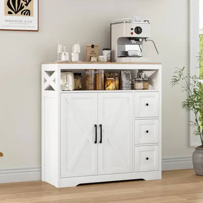 Produktbild von Sideboard mit Arbeitsplatte 100 cm Breit 3 Schubladen 2 Türen Weiß Landhausstil 100x40x105 cm