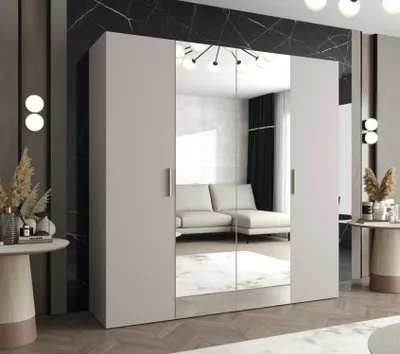 Produktbild von Kleiderschrank mit Spiegeln HELMA 2 200 cm - Kaschmir / silberne Griffe