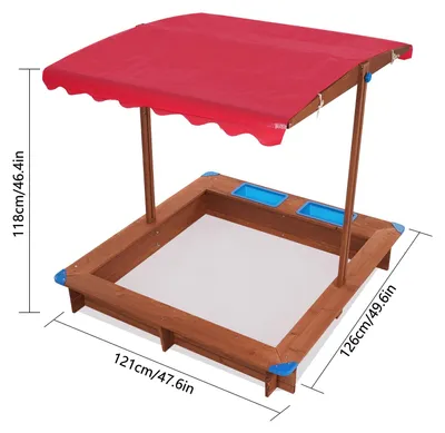 Produktbild von Holz Sandkasten für Garten - Kinder Sandkiste - Mit Abdeckung - Mit Bodenplane - Für Garten und Terrasse - 126x121x118 cm - Alter 3-6 Jahre