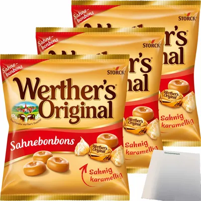 Produktbild von Werther’s Original Sahnebonbons 3er Pack (3x120g Beutel) + usy Block