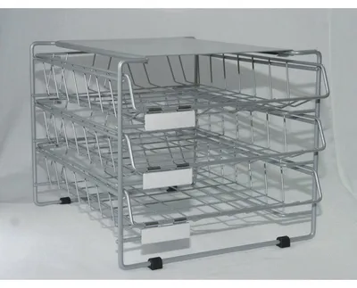 Produktbild von Bürobox aus Stahldraht mit 3 herausziehbaren Körben, weiß/alu, Format B4