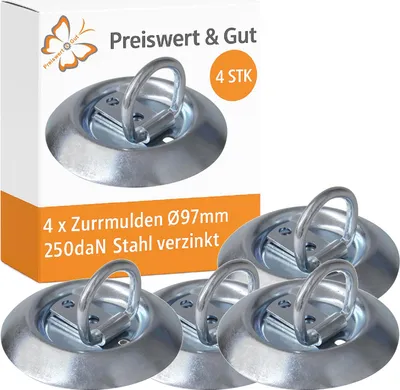 Produktbild von 4x Zurrmulden Anhänger Ø97mm - 250daN Zugkraft Zurrösen für Ladungssicherung Verzurrösen Zurrbügel Stahl verzinkt Silber